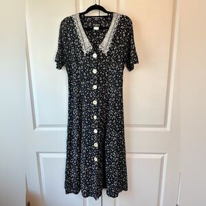 Vintage Be Smart Women’s Cottage Core Button Up Floral Lace Collar Dress (13/14)
